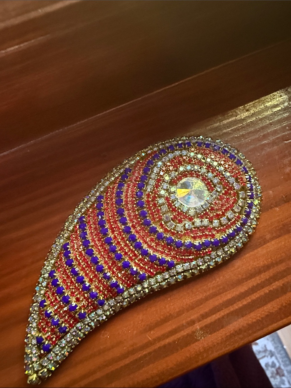 Multicolor Crystal Teardrop Brooch - Red & Blue Sparkle